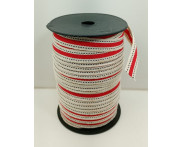 Cadarço 10 mm PA2F - Fundo Cru / List Vermelho / Pes. Pto - 50 metros